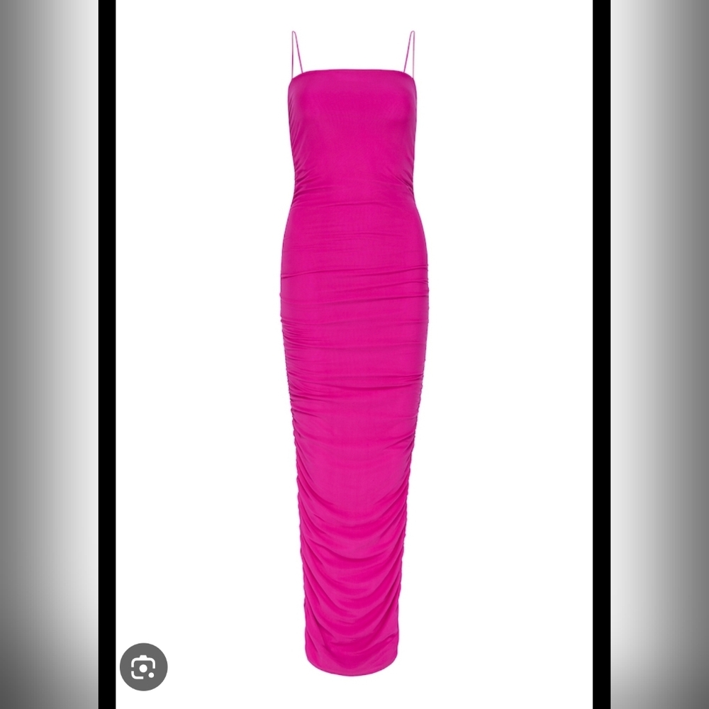 Good American Vibrant Pink Ruched Slim Maxi Dress